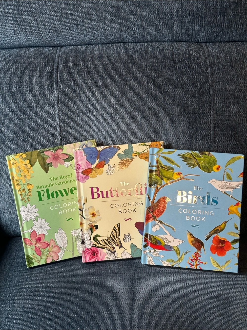 Set of 3 Hardcover Adult Coloring Books Botanic Gardens, Butterflies & Birds